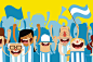 Character´s illustration - World Cup Brazil 2014  : Creation and production of a family of five people (father, mother, son, daughter and pet) and a score of fans celebrating and having fun, dressed in argentinian futbol team colors. These illustrations w