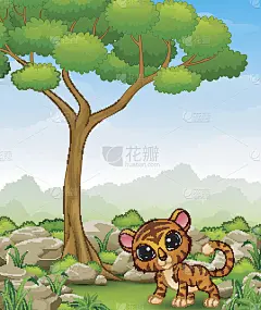 卡通小老虎在丛林里