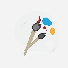 调色盘和笔高清素材 彩色 画画 画笔 色盘 艺术 蓝色 黄色 免抠png 设计图片 免费下载