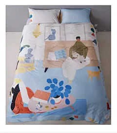 床上四件套全棉纯棉60支长绒棉简约北欧风床单卡通插画床上ins风-淘宝网