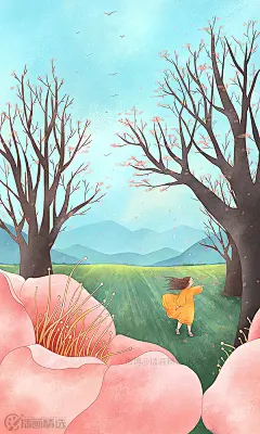 等待雨露，等待花开——暖春壁纸。#插画分享# ‖via.n李娜a ​​​​