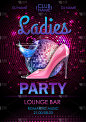 Disco ball background. Disco ladies party poster w