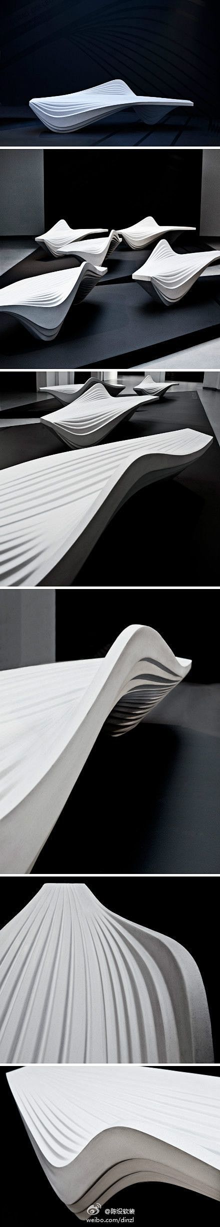 //德国室内设计: #DINZ家具# 扎哈哈迪德事务所与意大利Lab 23工作室合作，为米兰设计周设计了一套城市座椅，流线型的外观模拟冰的形状 ...