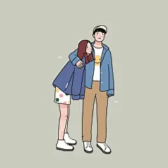 治愈情侣温馨插画 女生喜爱的画风 简单的爱情