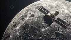 月球表面与卫星航天器壁纸高清模板免费下载-趣麦麦图