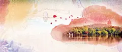 商务中国风粉色地产宣传海报banner 西湖 青山绿水 高清背景 背景 设计图片 免费下载 页面网页 平面电商 创意素材