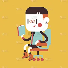 人物插图设计。男孩读漫画,每股收益