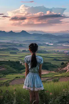 户外郊游俏皮女孩背影