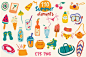 Summer Vibes Collection : This kit include 110 summer objects, 62 tropical plants, 6 summer seamless patterns, beach cards and stickers!