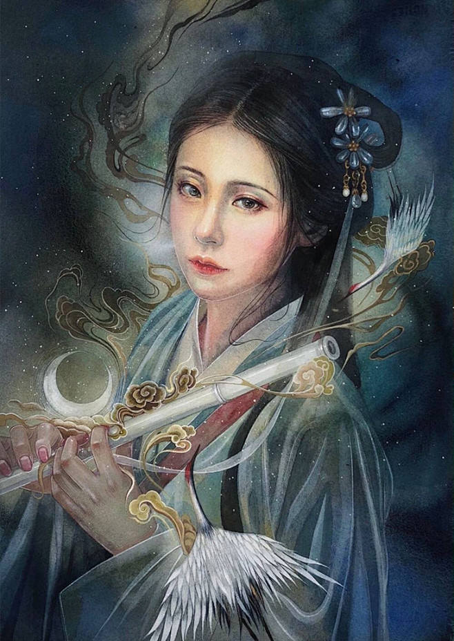 古风美人，人物手绘插画美图欣赏，绘画师熙...