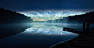 General 2000x1019 nature landscape water night stars lake pier trees forest reflection Russia blue men