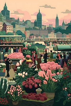 集市热闹艺术扁平风插画