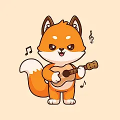 小狐狸弹吉他卡通插画矢量图设计素材