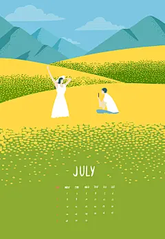 山花浪漫 淡彩手绘 闲适活动  手绘日历设计PSD tid288t000679