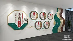 新中式校园文化宣传墙3D模型下载【ID:1139998399】