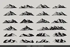 手绘自然植物森林树木山峰太阳月相云朵绘画插图插画ai设计素材

