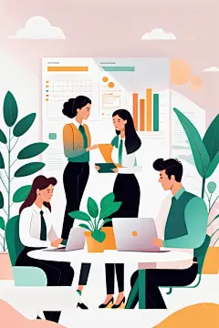 科技金融扁平风商务办公场景插画