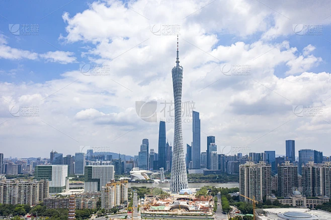 广州塔航拍图，广州塔是中国广州的标志性建筑素材-花瓣网