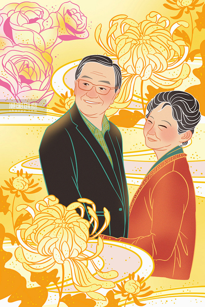 重阳重阳节老人手绘插画图片_潮国创意