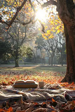 树下阅读秋季自然风景