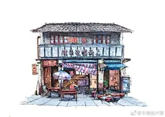 作品交流绘 钢笔淡彩老房子作品9张 | 绘画：@图南-FAITH ​​​​ _插画采下来 #率叶插件，让花瓣网更好用#