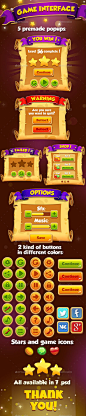Cartoon Game Interface wiht Manuscript- User Interfaces Game Assets@北坤人素材