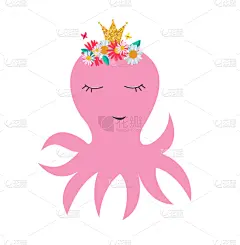 可爱的,公主,小的,王冠,章鱼,自然美,动物,童话故事,问候,绘制