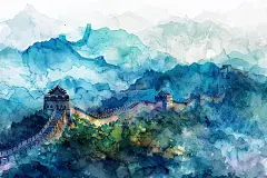 彩绘长城山水绘画图片