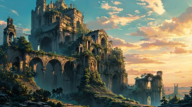 AI古城遗迹场景插画素材 影视游戏场景建筑设定图 背景插画临摹-淘宝网-花瓣网