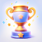 A trophy 3D icon, cartoon, clay, cute, smooth, smooth, blue, yellow, gradient, white background, highest detail, isometric view, HD, style expression--niji 5