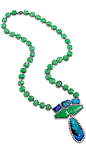 Irene Neuwirth yellow gold necklace with mixed chrysoprase, Boulder opals, rose-cut diamonds and diamond pavé