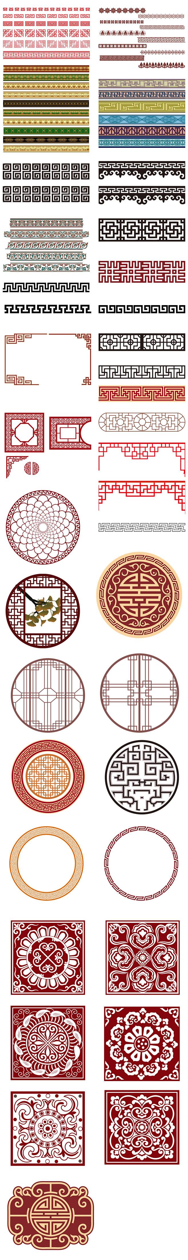 中式古典花纹花边回纹边框AI矢量背景元素