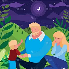 父母,儿子,伴侣,夜晚,田地,可爱的,华丽的,贺卡,暗色,家庭