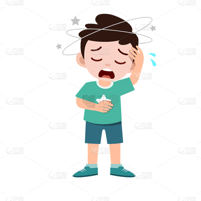 卡通风生病人物贴纸-头晕
