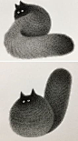 艺术家 Kamwei Fong 是 The Furry Thing 系列的创作者：一组可爱的毛茸茸的黑猫水墨画。