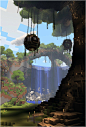 Hanging gardens from massive trees. Minecraft.
