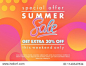 Summer sale banner.Unique design card with gradient background,shapes and geometric elements in memphis style.Sale season card perfect for prints, flyers,banners, promotion,special offer and more.