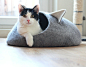 Pets bed / Cat bed - cat cave - cat house - eco-friendly handmade felted wool cat bed -  grey and natural white