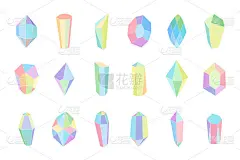 水晶矿物彩色图标集。彩色宝石石收藏。替代晶体药物和治疗。向量孤立的插图