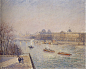 印象派画家卡米耶·毕沙罗油画风景作品《冬季早晨的卢浮宫塞纳河畔》