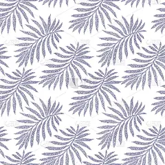 矢斑花无缝隙图案，叶面虚点剪影。深蓝色斑驳的热带棕榈叶在白色的背景上。墙纸、波西米亚印花织物、蜡染漆