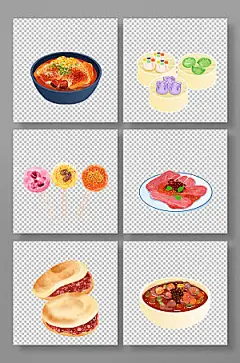 饺子宴肉夹馍陕西西安特色美食插画
