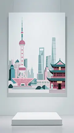 展台，场景，电商背景，矢量图，插画，上海地标，竖屏，zxs (2)