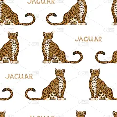 四方连续纹样,美洲虎,卡通,可爱的,华丽的,纺织品,野生动物,猎豹,壁纸,坐