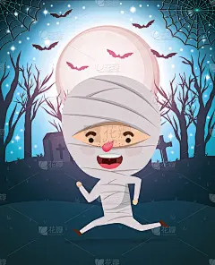 万圣节季节的场景与男孩服装木乃伊