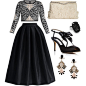 A fashion look from December 2014 featuring print top, long black maxi skirt and satin sandals. Browse and shop related looks.