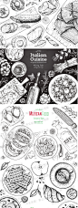 手绘素描汉堡快餐西餐美食食材餐饮品牌包装菜单设计背景矢量素材