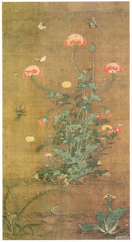 元 吕敬甫《花卉草虫图》101.6×53...