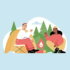 简约风手绘户外露营人物插画