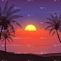 快乐夏夜派对，夕阳沙滩紫色天空矢